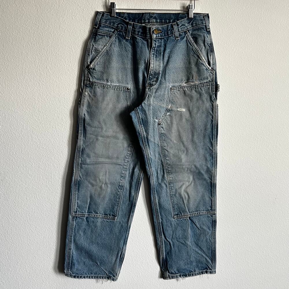 Carhartt B73 DST faded blue denim double knee work wear carpenter pants